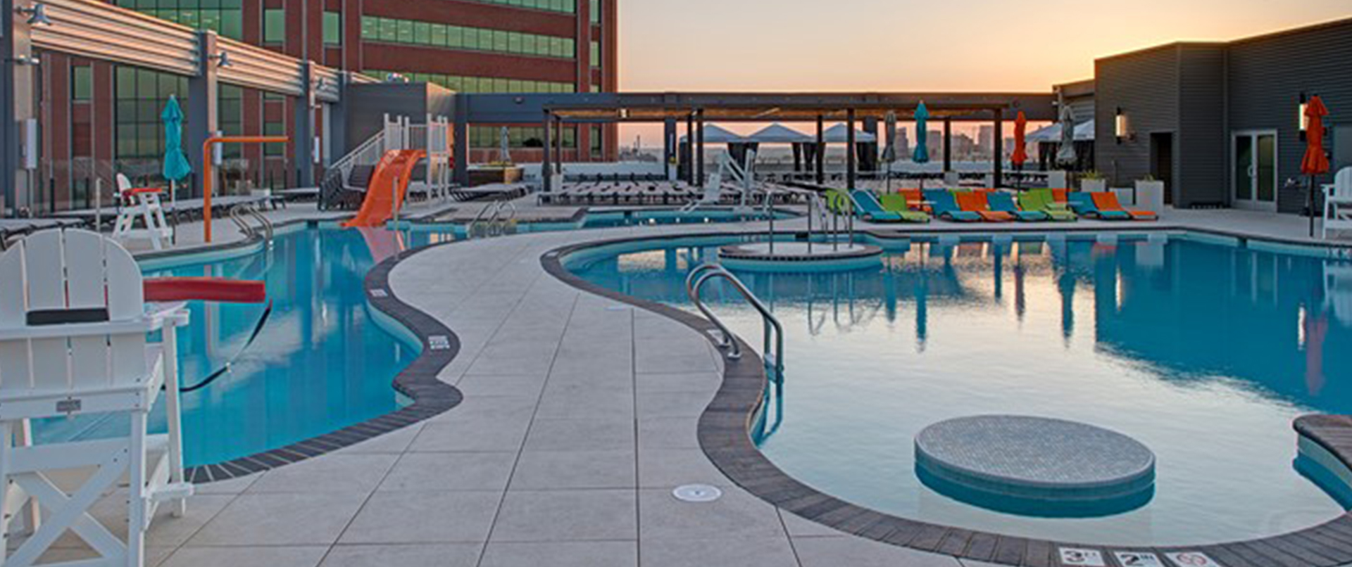 Rooftop Swimming Area with Bright Decor Rooftop Swimming Area with Bright Decor